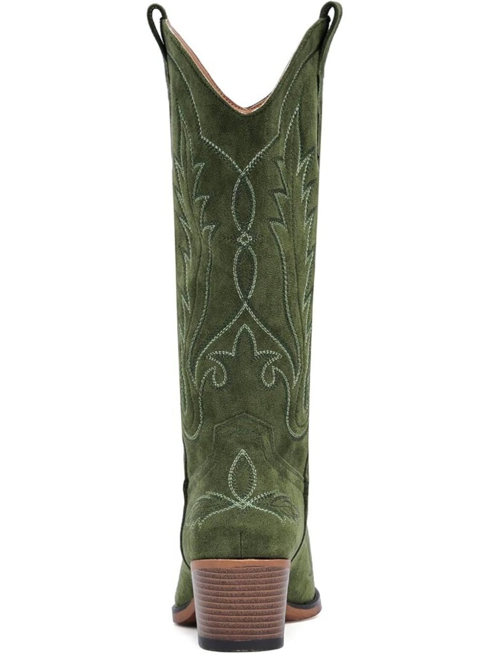 Women’s Green Pull-On Western Mid-Calf Cowboy Boots Snip Toe Chunky Block Heel - Picture 6 of 6